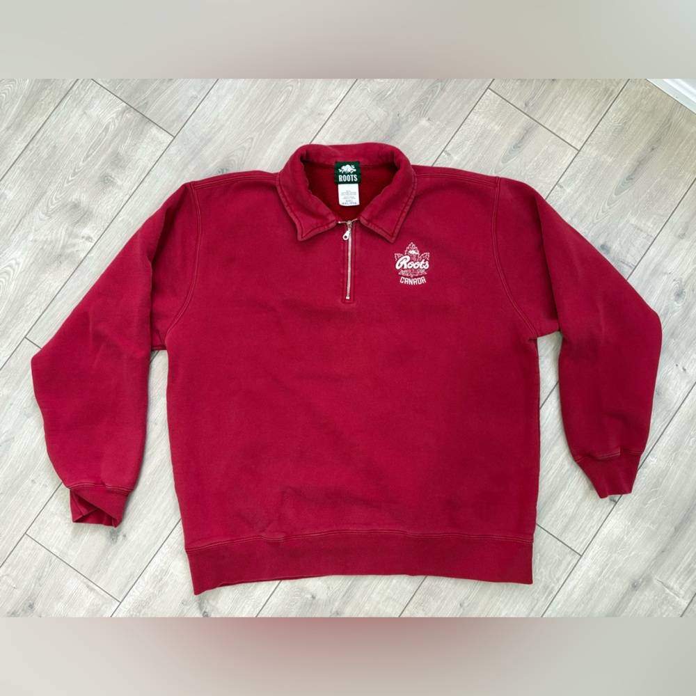 Roots Men's Burgundy Zip-Up Sweater